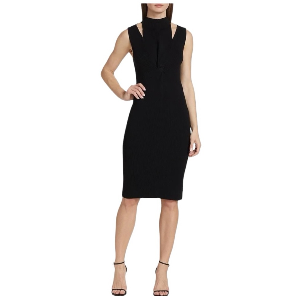 Elie Tahari body con black Rib Knit Dress new with tags size Small midi